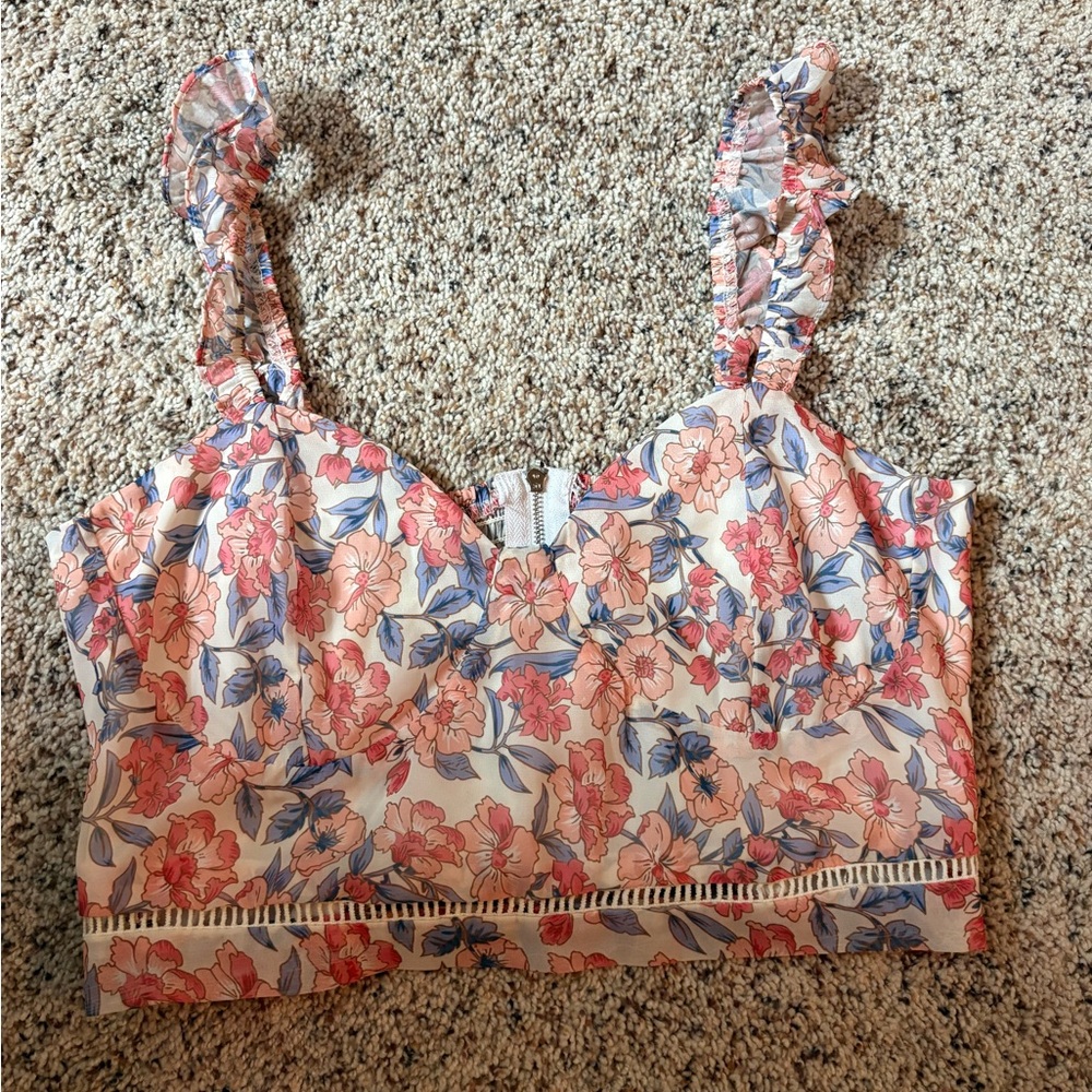 Kendall & Kylie Pink and White Ruffle Top
